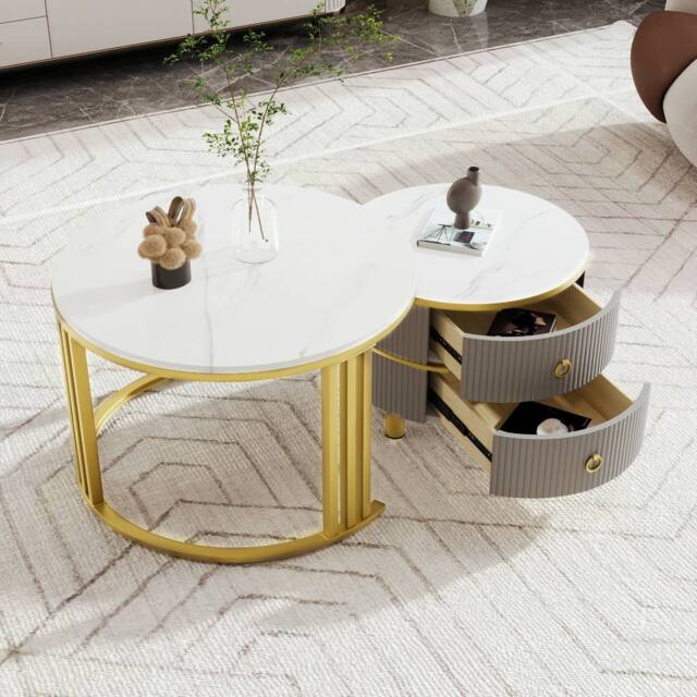 Merax Modern 2-Piece Nesting Coffee Table Set with Marble Effet Tabletop in Grey - image 1