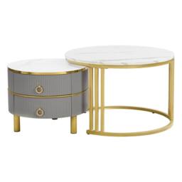 Merax Modern 2-Piece Nesting Coffee Table Set with Marble Effet Tabletop in Grey - thumbnail 9