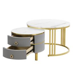 Merax Modern 2-Piece Nesting Coffee Table Set with Marble Effet Tabletop in Grey - thumbnail 7