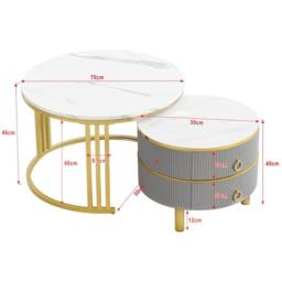 Merax Modern 2-Piece Nesting Coffee Table Set with Marble Effet Tabletop in Grey - thumbnail 2
