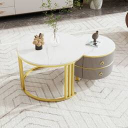 Merax Modern 2-Piece Nesting Coffee Table Set with Marble Effet Tabletop in Grey - thumbnail 3