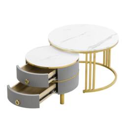 Merax Modern 2-Piece Nesting Coffee Table Set with Marble Effet Tabletop in Grey - thumbnail 8