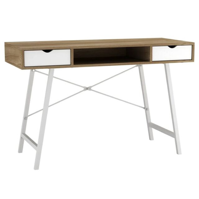 EONLION Mid-Century Wood Writing Desk with 2 Drawers Home Office in White - image 1