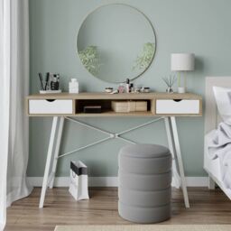 EONLION Mid-Century Wood Writing Desk with 2 Drawers Home Office in White - thumbnail 8