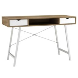 EONLION Mid-Century Wood Writing Desk with 2 Drawers Home Office in White - thumbnail 6
