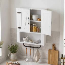 FORGEVIO Bathroom Wall Cabinet 3-Tier Wooden Storage Cabinet for Kitchen in White - thumbnail 3