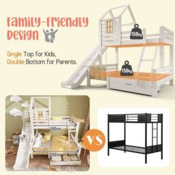 Matteo Bunk Beds for Kids, Wooden Cabin Bed with Ladder & Slide in White - Size: Double - thumbnail 5