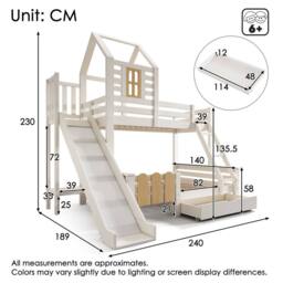 Matteo Bunk Beds for Kids, Wooden Cabin Bed with Ladder & Slide in White - Size: Double - thumbnail 2