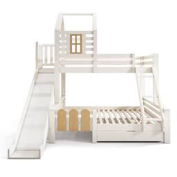 Matteo Bunk Beds for Kids, Wooden Cabin Bed with Ladder & Slide in White - Size: Double - thumbnail 9