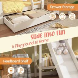 Matteo Bunk Beds for Kids, Wooden Cabin Bed with Ladder & Slide in White - Size: Double - thumbnail 3