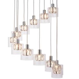 Loops Multi Light Ceiling Pendant 12 Bulb Chrome & Crystal Chandelier Height Drop Lamp - thumbnail 1