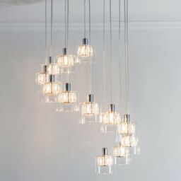 Loops Multi Light Ceiling Pendant 12 Bulb Chrome & Crystal Chandelier Height Drop Lamp - thumbnail 5