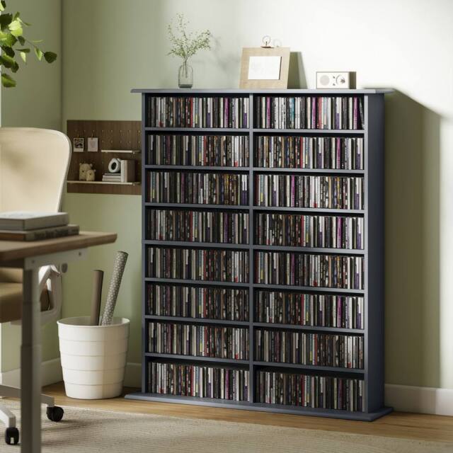 HOMCOM CD Storage Unit DVD Tower Blu-ray Storage Shelf for Office, Grey - image 1