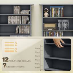 HOMCOM CD Storage Unit DVD Tower Blu-ray Storage Shelf for Office, Grey - thumbnail 6