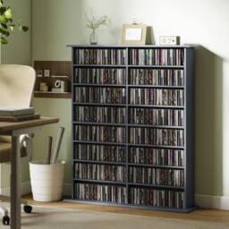 HOMCOM CD Storage Unit DVD Tower Blu-ray Storage Shelf for Office, Grey - thumbnail 1
