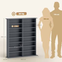 HOMCOM CD Storage Unit DVD Tower Blu-ray Storage Shelf for Office, Grey - thumbnail 3