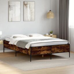 Berkfield Home Bed Frame without Mattress Smoked Oak 120x190 cm Small Double in Brown - thumbnail 1