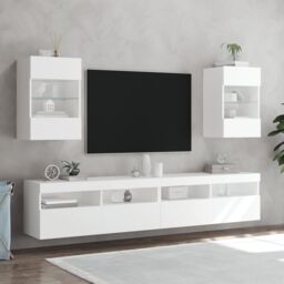 Berkfield Home TV Wall Cabinets with LED Lights 2 pcs White 40x30x60.5 cm - thumbnail 4