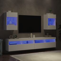 Berkfield Home TV Wall Cabinets with LED Lights 2 pcs White 40x30x60.5 cm - thumbnail 3
