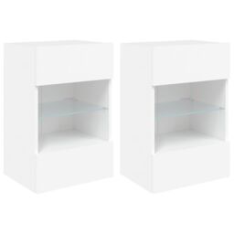 Berkfield Home TV Wall Cabinets with LED Lights 2 pcs White 40x30x60.5 cm - thumbnail 2