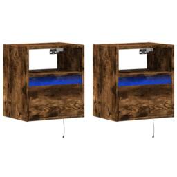 Berkfield Home TV Wall Cabinets with LED Lights 2 pcs Smoked Oak 41x31x45 cm in Brown - Size: 41 x 31 x 45 cm - thumbnail 1