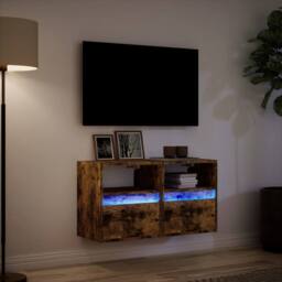 Berkfield Home TV Wall Cabinets with LED Lights 2 pcs Smoked Oak 41x31x45 cm in Brown - Size: 41 x 31 x 45 cm - thumbnail 5