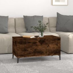 Berkfield Home Coffee Table Smoked Oak 90x44.5x45 cm Engineered Wood in Brown - thumbnail 3