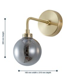 First Choice Lighting Set of 2 Toner - Satin Brass with Smoked Glass Globe Wall Lights in Gold - thumbnail 6