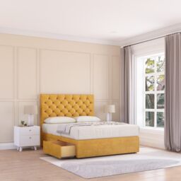 Sloomy Mayfair Plush Velvet Memory Foam Bed Set With 2 Drawers, Mattress & Headboard in Gold - Size: King - thumbnail 1