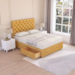 Sloomy Mayfair Plush Velvet Memory Foam Bed Set With 2 Drawers, Mattress & Headboard in Gold - Size: King - thumbnail 2