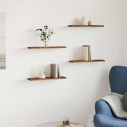 Berkfield Home Wall Shelves 4 pcs Old Wood 40x20x1.5 cm Engineered Wood in Brown - thumbnail 3