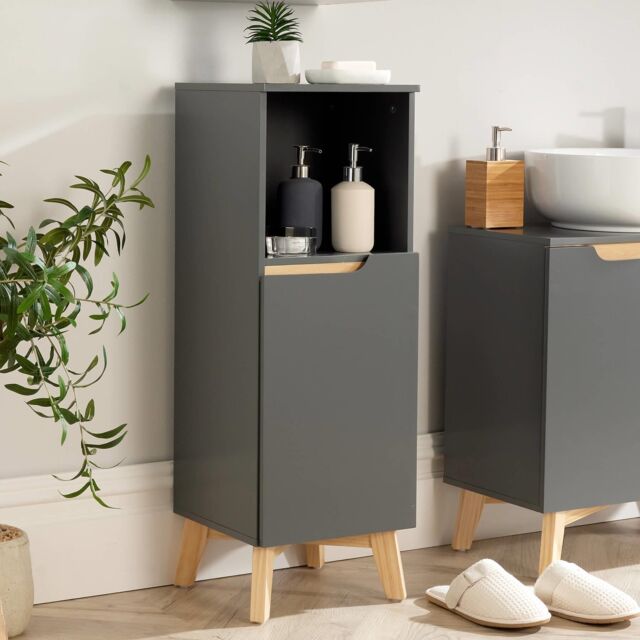 Home Source Bathroom Floor Cabinet Grey Storage Shelves Vanity Organiser Cupboard in Dark Grey - image 1