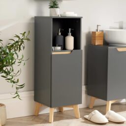 Home Source Bathroom Floor Cabinet Grey Storage Shelves Vanity Organiser Cupboard in Dark Grey - thumbnail 1