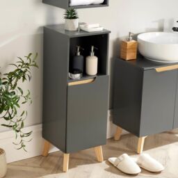 Home Source Bathroom Floor Cabinet Grey Storage Shelves Vanity Organiser Cupboard in Dark Grey - thumbnail 2