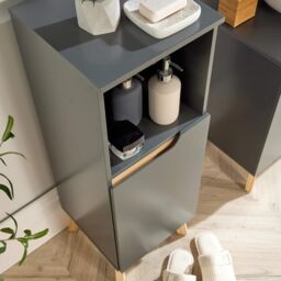 Home Source Bathroom Floor Cabinet Grey Storage Shelves Vanity Organiser Cupboard in Dark Grey - thumbnail 7