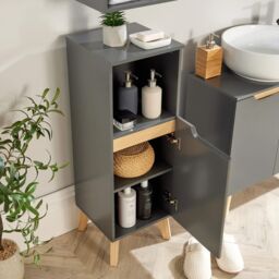 Home Source Bathroom Floor Cabinet Grey Storage Shelves Vanity Organiser Cupboard in Dark Grey - thumbnail 4