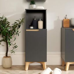 Home Source Bathroom Floor Cabinet Grey Storage Shelves Vanity Organiser Cupboard in Dark Grey - thumbnail 3