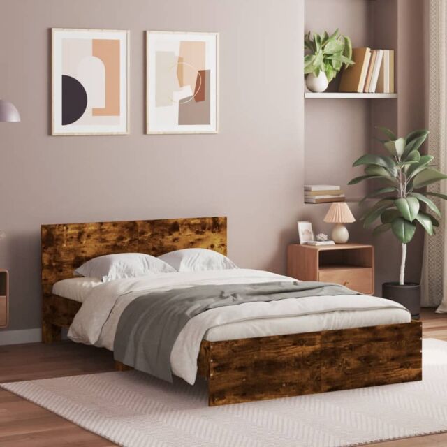 Berkfield Home Bed Frame without Mattress Smoked Oak 135x190 cm Double in Brown - image 1