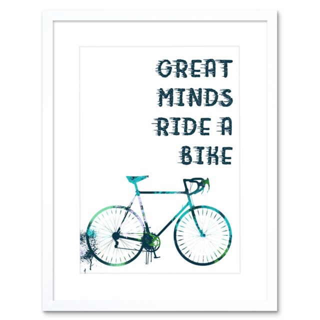 "Artery8 Wall Art Print Great Minds Ride A Bike Paint Splat Artwork Framed 9X7 Inch in White - Size: W7"" x H9""" - image 1