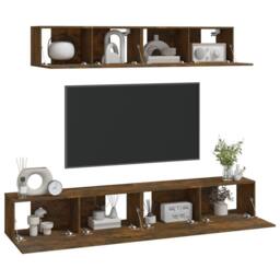Berkfield Home Classic 4 Piece TV Cabinet Set Smoked Oak Engineered Wood in Brown - thumbnail 7