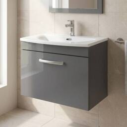 Balterley Millwich 1 Drawer Wall Hung Vanity Basin Unit, Gloss Grey, 600mm in Grey - thumbnail 3