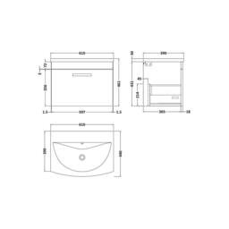 Balterley Millwich 1 Drawer Wall Hung Vanity Basin Unit, Gloss Grey, 600mm in Grey - thumbnail 2