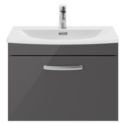 Balterley Millwich 1 Drawer Wall Hung Vanity Basin Unit, Gloss Grey, 600mm in Grey