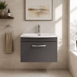 Balterley Millwich 1 Drawer Wall Hung Vanity Basin Unit, Gloss Grey, 600mm in Grey - thumbnail 6