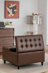 Living and Home Square PU Leather Upholstered Storage Ottoman with Lift-Top in Brown - thumbnail 8