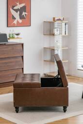 Living and Home Square PU Leather Upholstered Storage Ottoman with Lift-Top in Brown - thumbnail 5