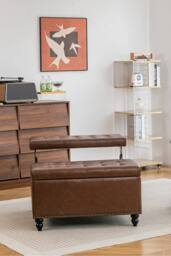 Living and Home Square PU Leather Upholstered Storage Ottoman with Lift-Top in Brown - thumbnail 9