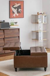 Living and Home Square PU Leather Upholstered Storage Ottoman with Lift-Top in Brown - thumbnail 6