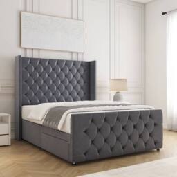 "BSSPOKE Florida Divan Bed Velvet 54""Headboard & 20""Footboard 2Drawers Mattress in Charcoal - Size: Double" - thumbnail 3