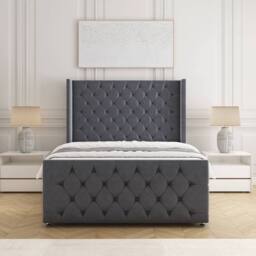 "BSSPOKE Florida Divan Bed Velvet 54""Headboard & 20""Footboard 2Drawers Mattress in Charcoal - Size: Double" - thumbnail 2